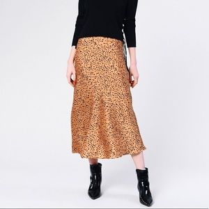 Glamorous Tan Black Spot Midi Skirt, Size M